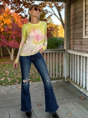 Anthropologie White + Warren Tie Dye Cashmere Sweater S Crewneck